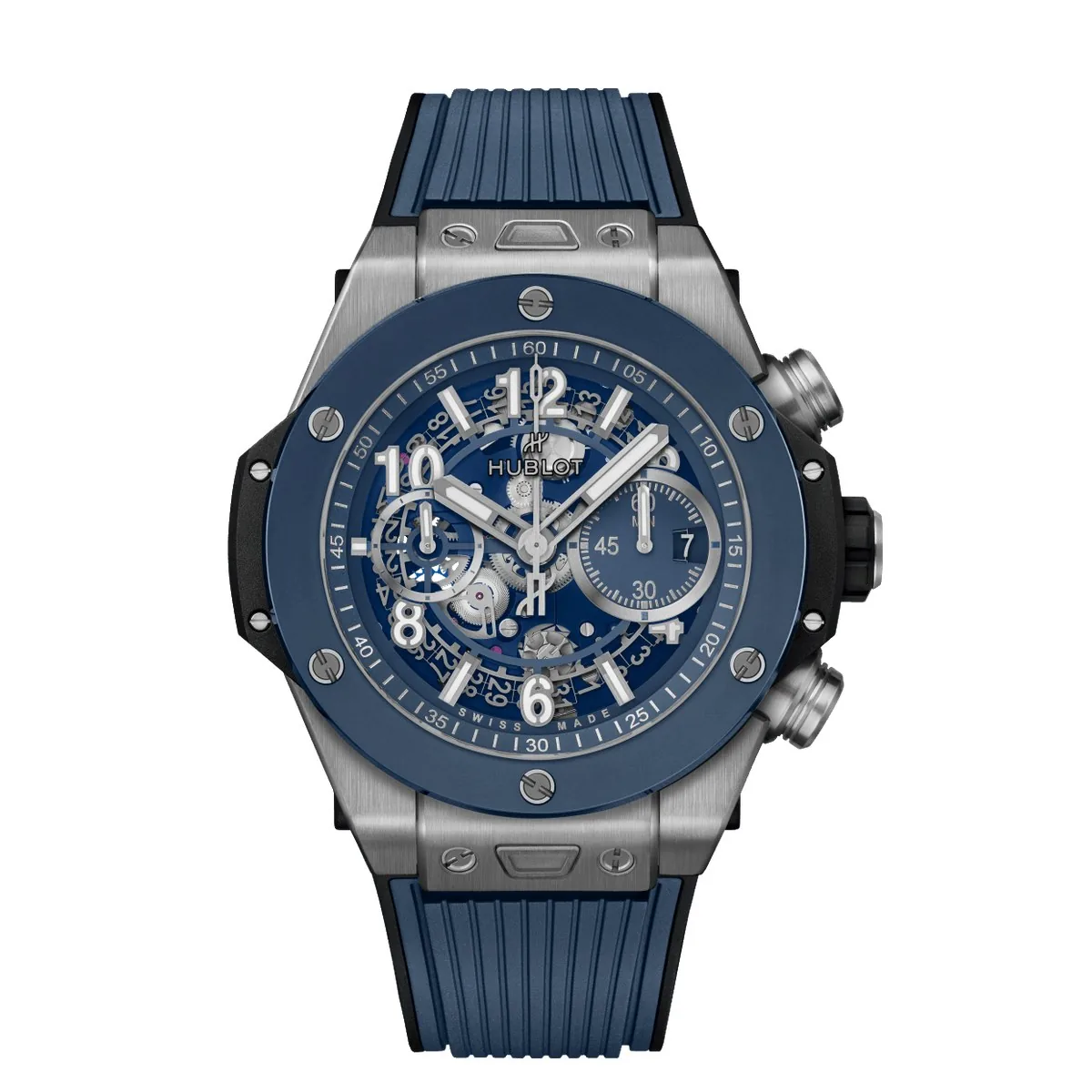 Hublot Big Bang Unico 45mm Titanium Blue Ceramic Bezel Skeleton Super Clone