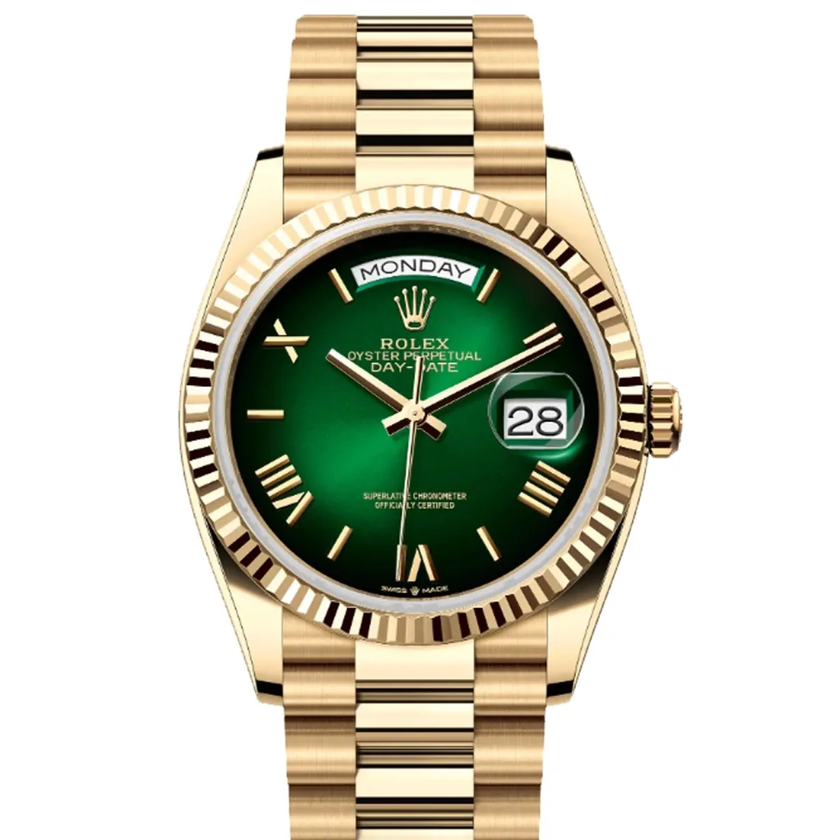 Rolex Day-Date 36 128238 Green Ombre Yellow Gold Super Clone