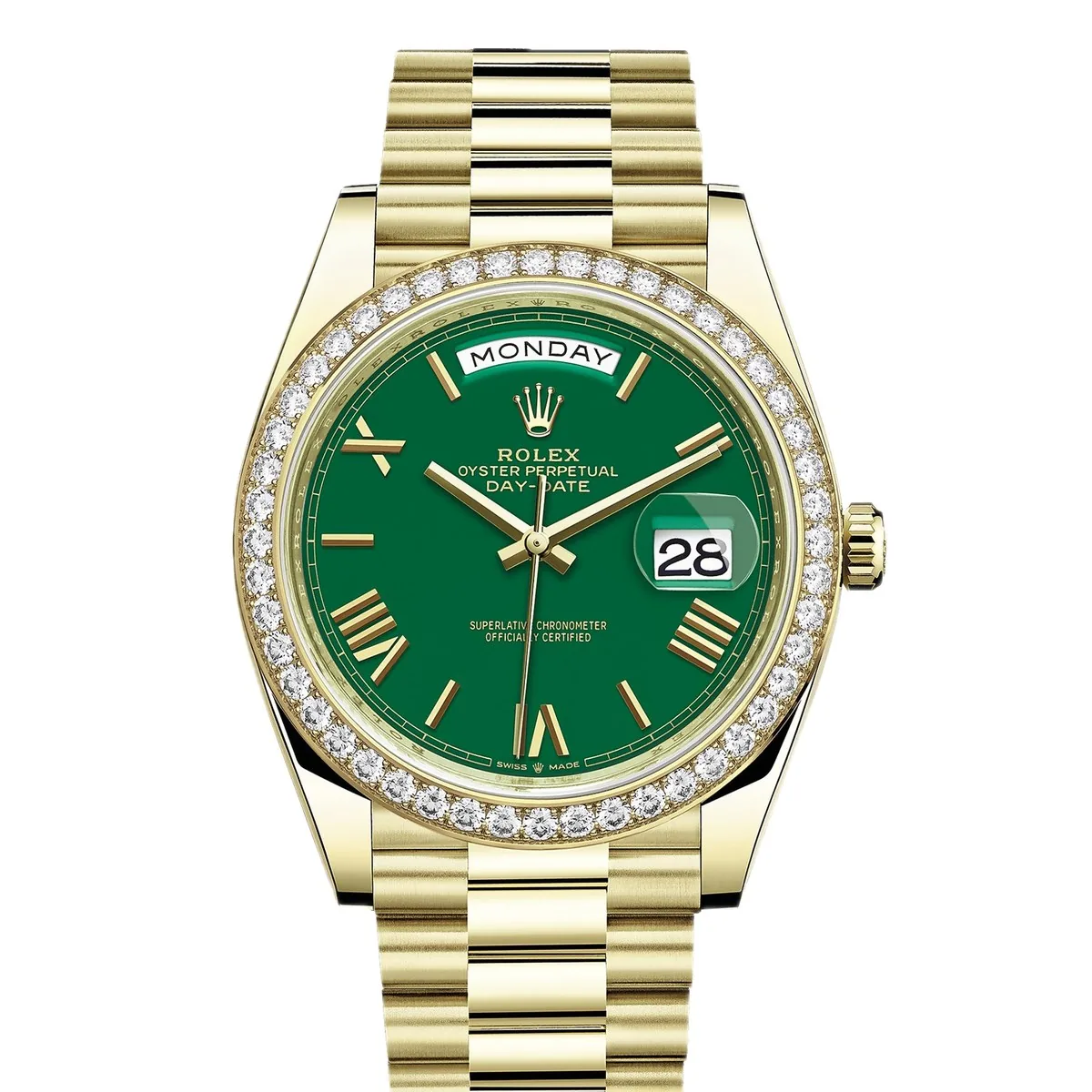 Rolex Day-Date 36 128348RBR Green Dial Diamond Bezel Super Clone
