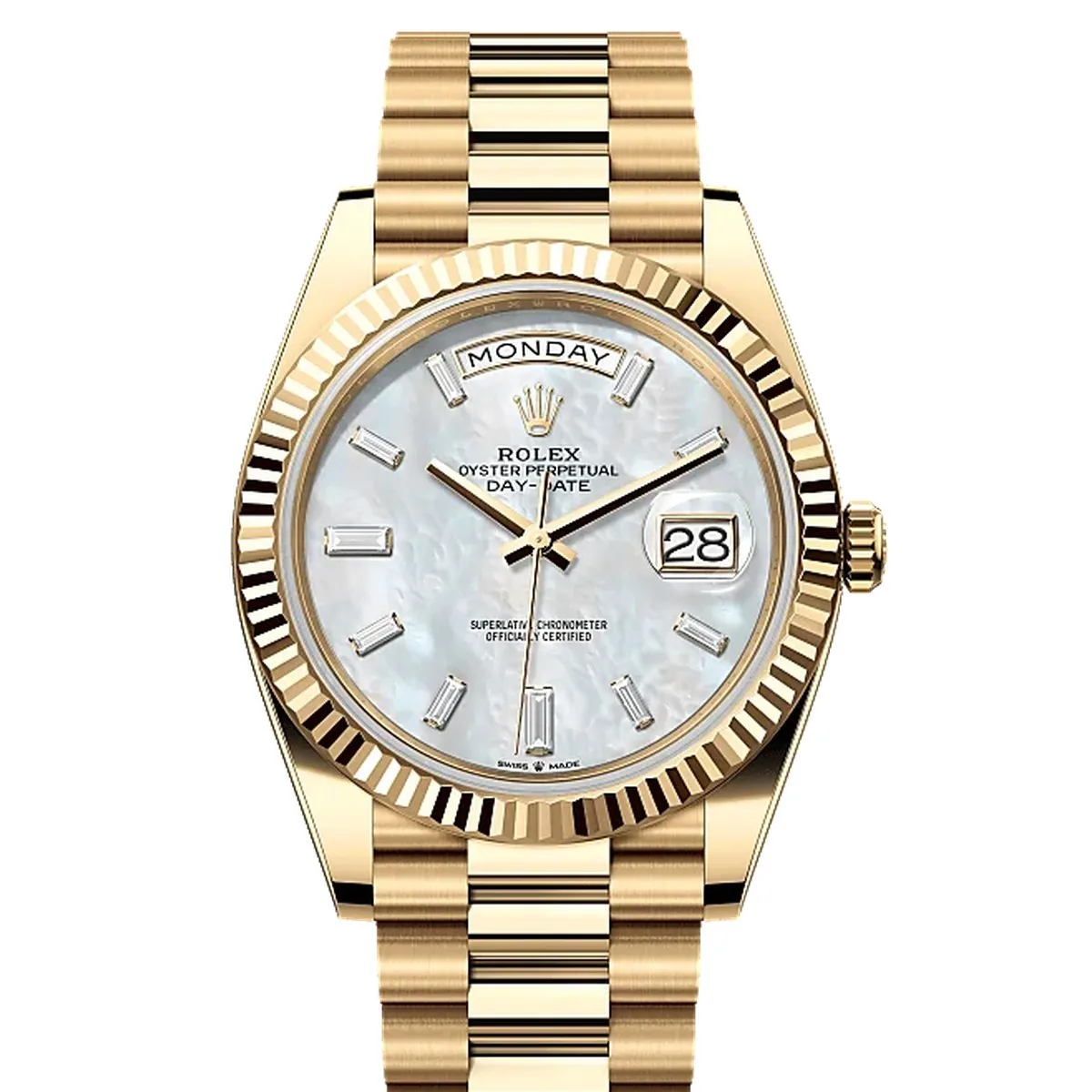 Rolex Day-Date 40 228238 Mother-of-Pearl Baguette Diamonds Super Clone