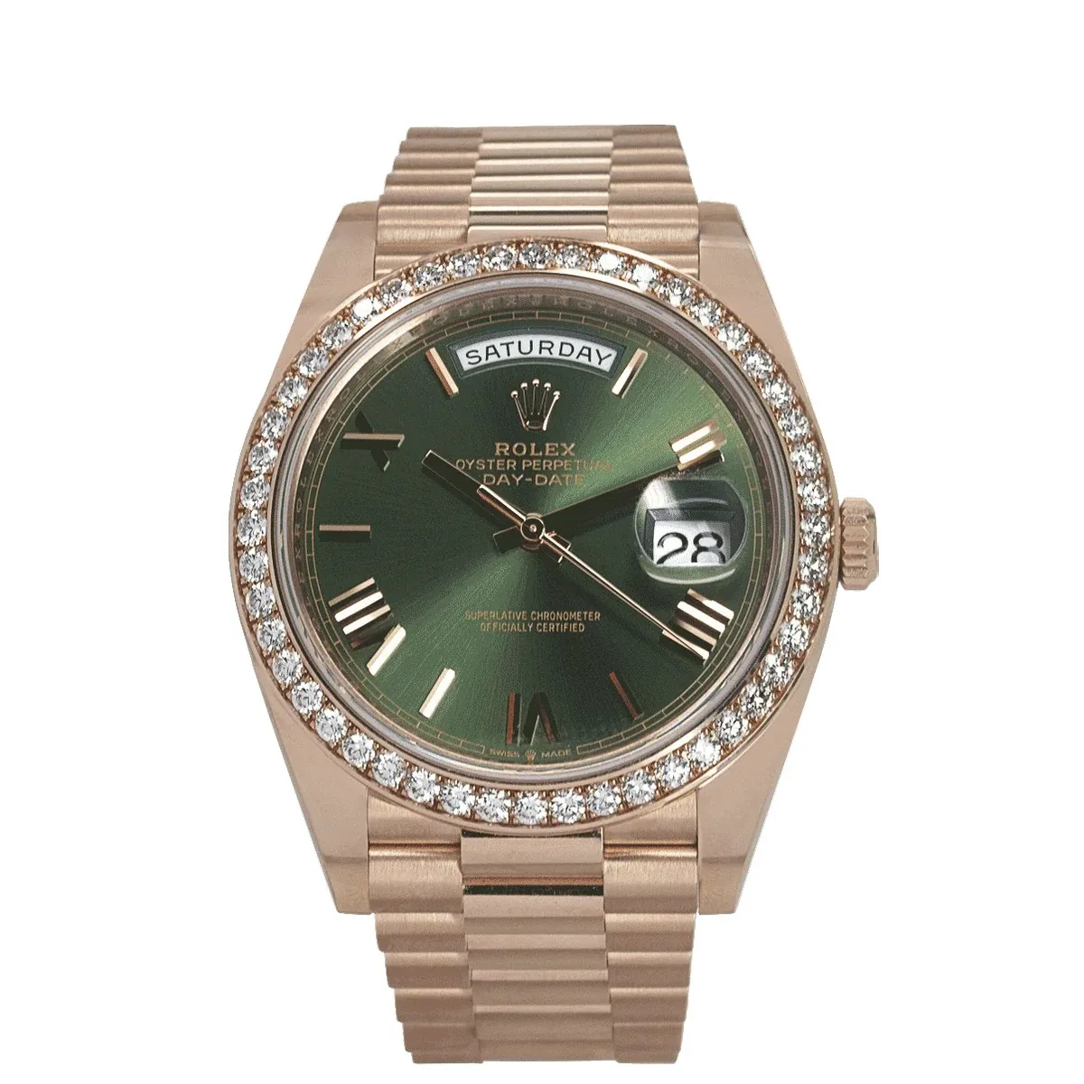 Rolex Day-Date 40 228345RBR Diamond Bezel Olive Dial Super Clone
