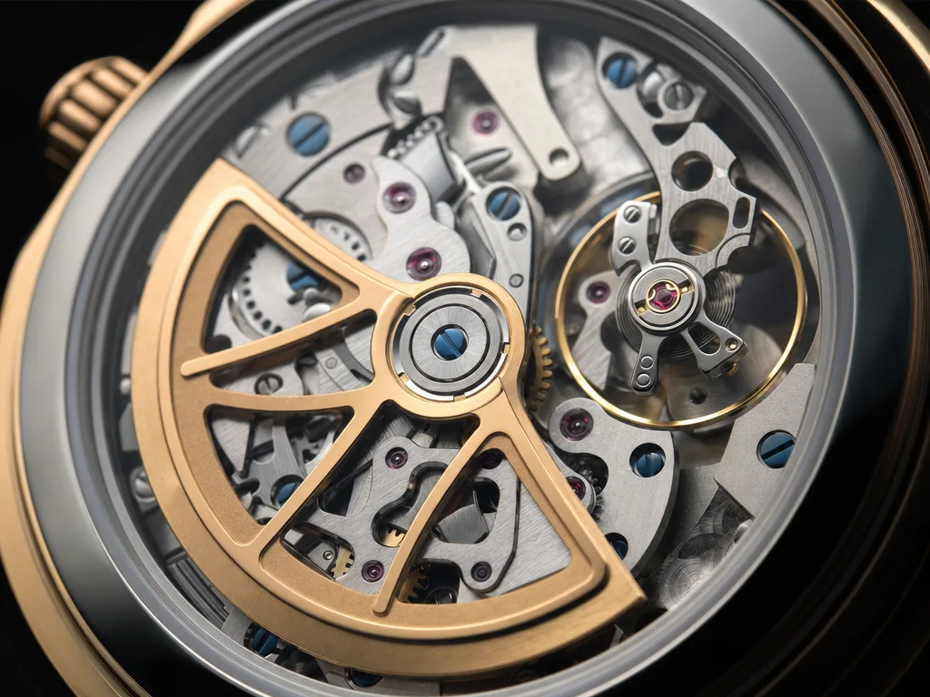 Illustration: an automatic watch movement seen through a case back